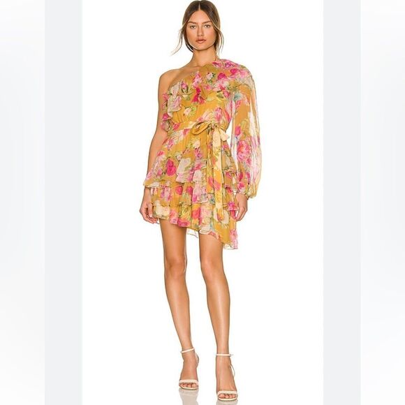 NWT Rococo Sand Avar Belted One Shoulder Dress in Ochre Revolve Large - Picture 10 of 13